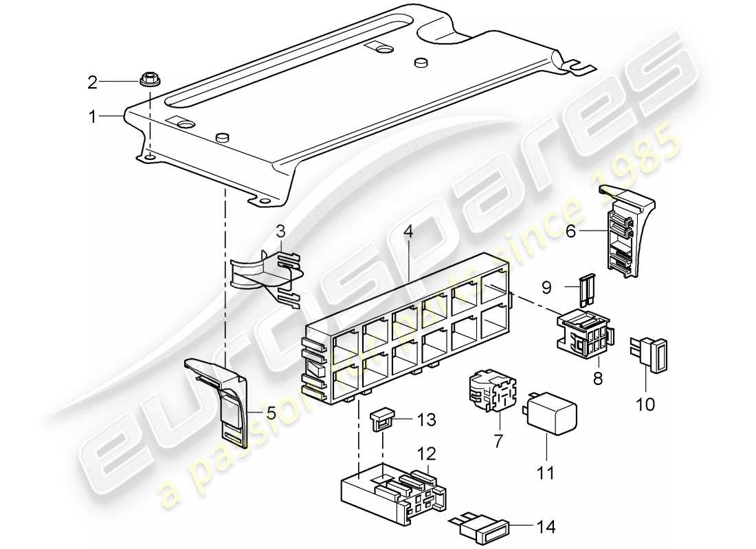 porsche 2008 (997-1 turbo / gt2) scatola dei fusibili/piastra relè diagramma delle parti