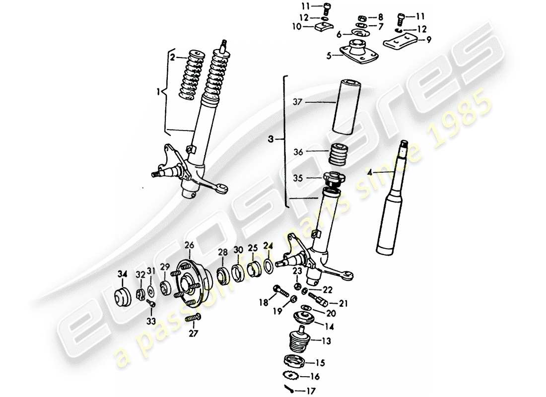 porsche 1966 (911/912) punta a molla - punta ammortizzatore - d - mj 1969>> - mj 1969 diagramma delle parti