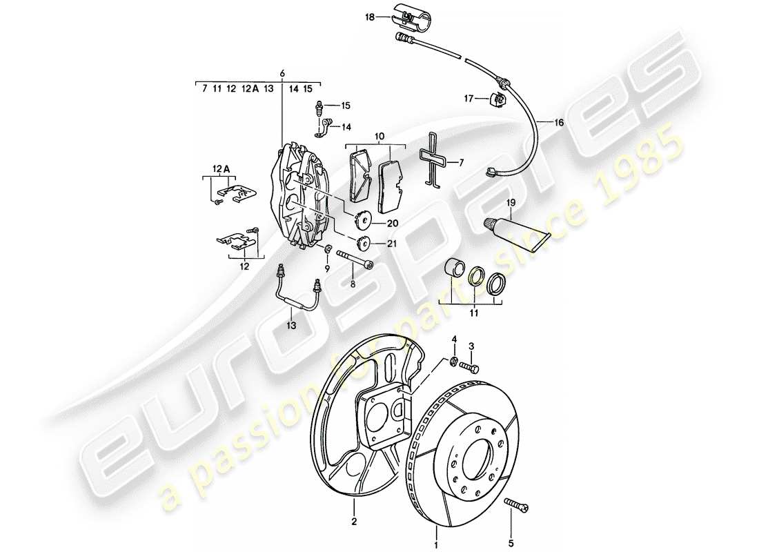 porsche 1983 (928) freni a disco - assale anteriore - pinza fissa - d - mj 1986>> - mj 1986 schema delle parti