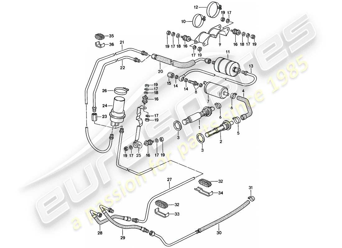 porsche 1984 (928) sistema di alimentazione carburante diagramma delle parti