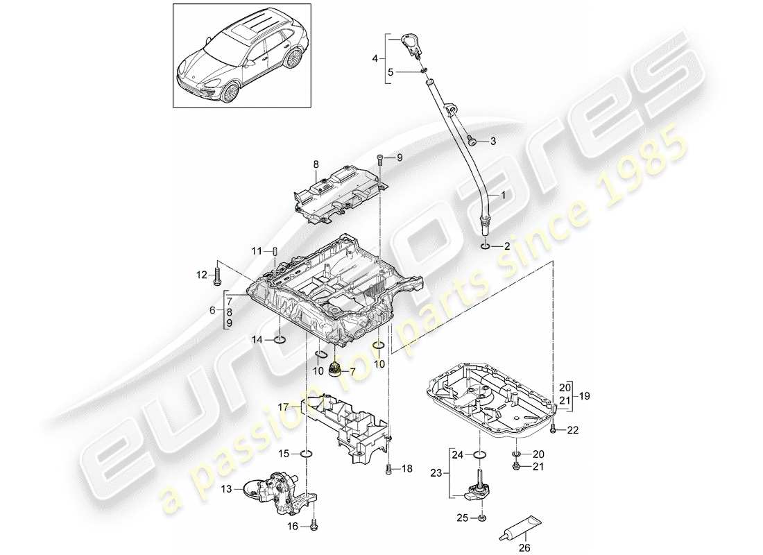 porsche 2013 (cayenne e2 92a) schema delle parti dell'alloggiamento per conduzione dell'olio