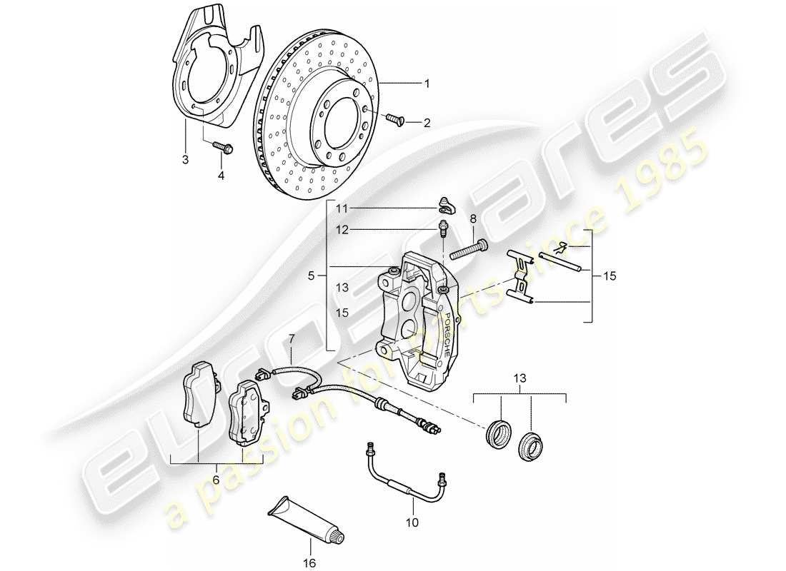 porsche 2008 (997-1 turbo / gt2) schema delle parti freni a disco