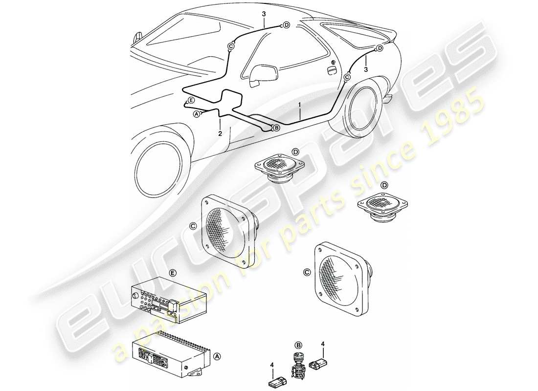porsche 1983 (928) cablaggio - altoparlante diagramma delle parti