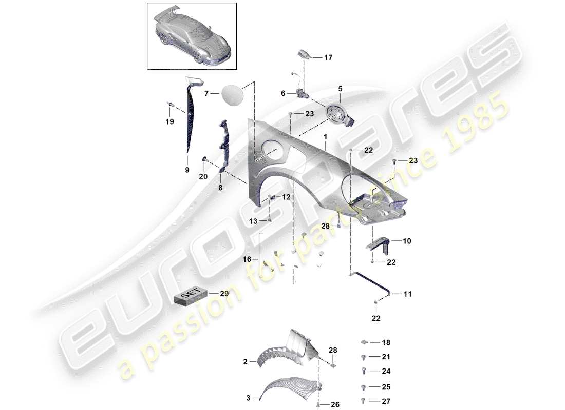 porsche 2017 (991-2 r/gt3/rs) fissaggi diagramma delle parti