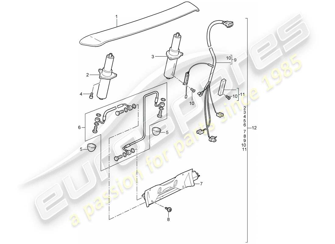 porsche 2007 (997-1 turbo / gt2) schema delle parti spoiler posteriore