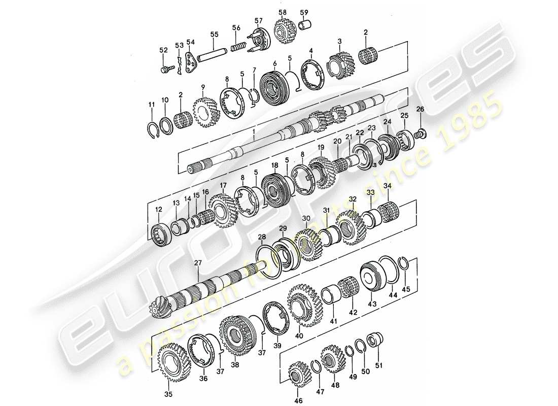 porsche 1994 (968) cambio manuale - ingranaggi e alberi diagramma delle parti