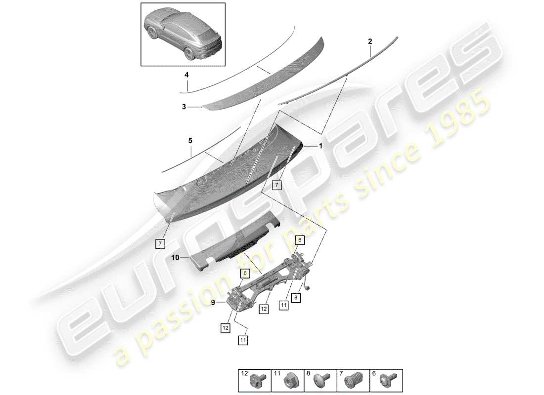 porsche 2020 (cayenne e3 9ya/9yb) schema delle parti spoiler posteriore