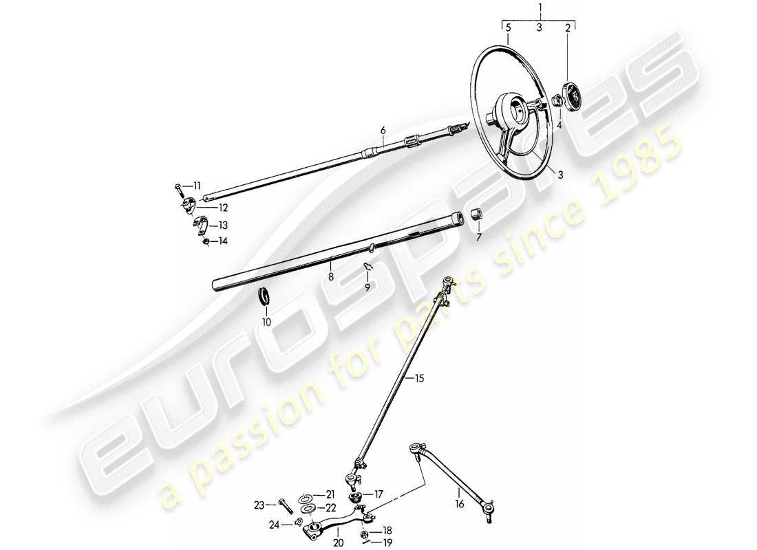 porsche 1954 (356/356a) volante - albero intermedio dello sterzo - asta dello sterzo - e - leva oscillante schema delle parti