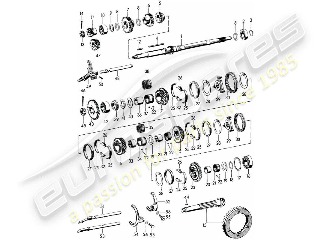 porsche 1963 (356b/356c) velocità - trasmissione - ingranaggi e alberi diagramma delle parti