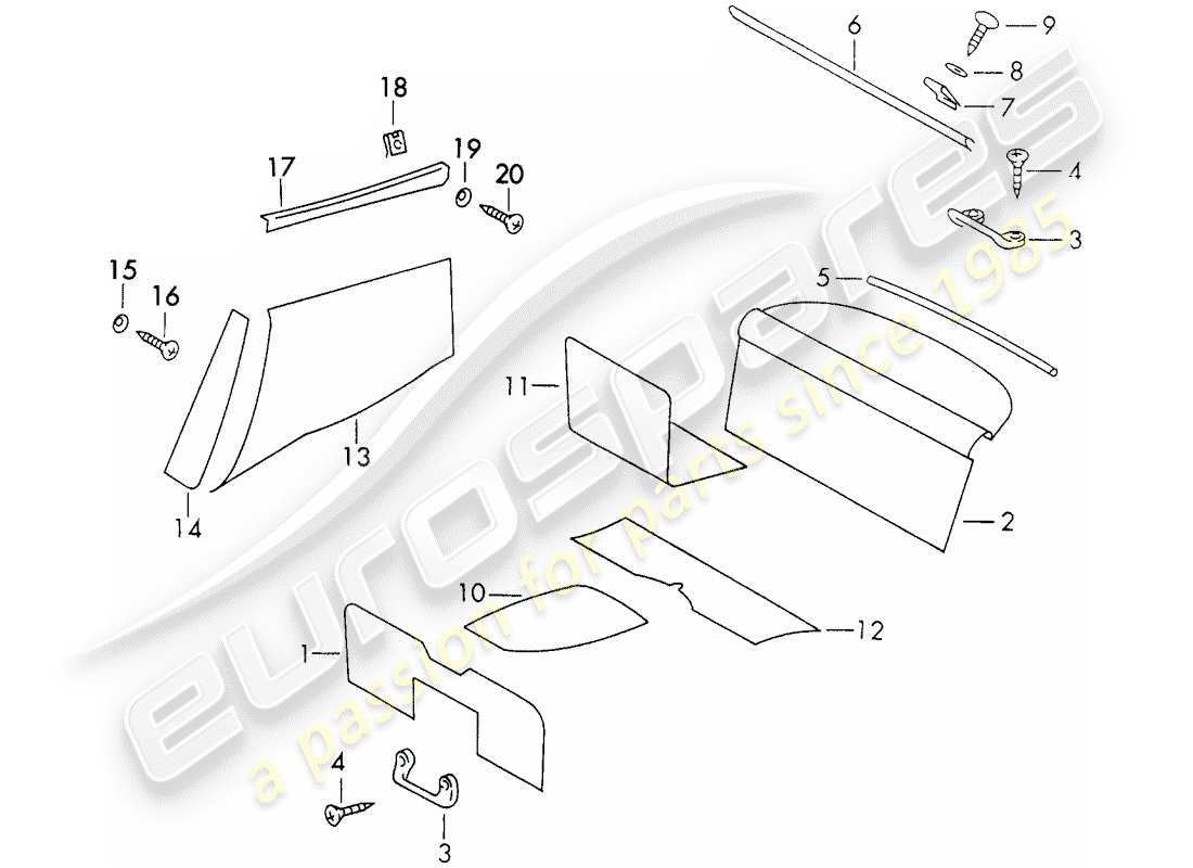 porsche 1971 (911) attrezzature interne diagramma delle parti