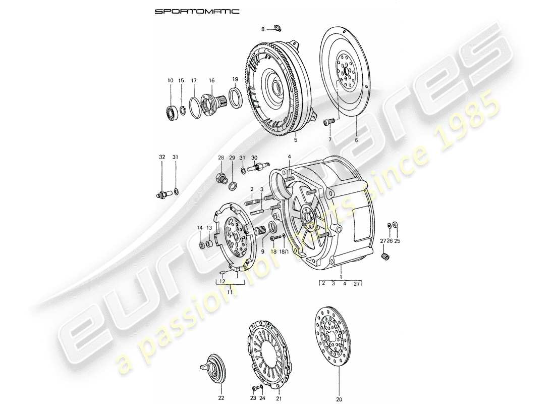 porsche 1976 (911) convertitore di coppia - alloggiamento del convertitore diagramma delle parti
