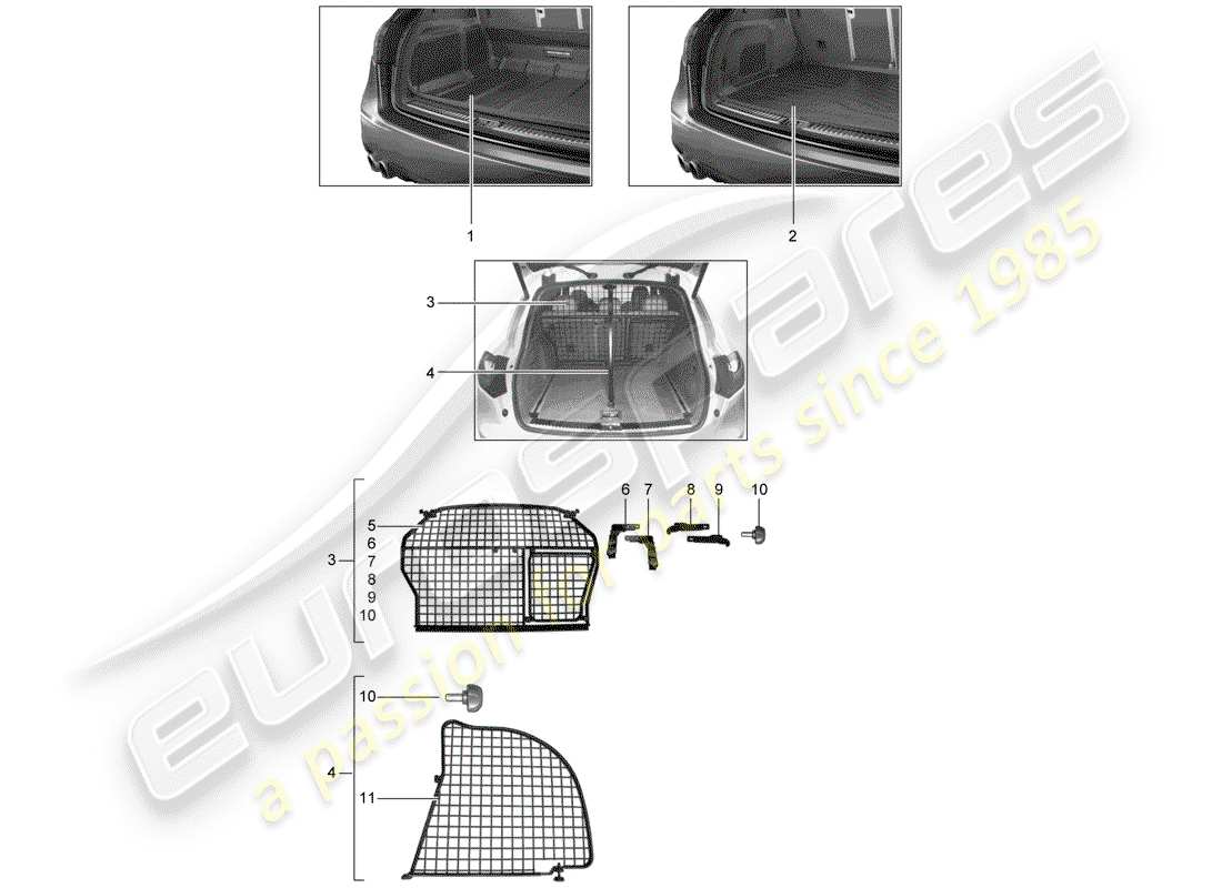 porsche 2009 (tequipment cayenne) fodera per vano bagagli diagramma delle parti