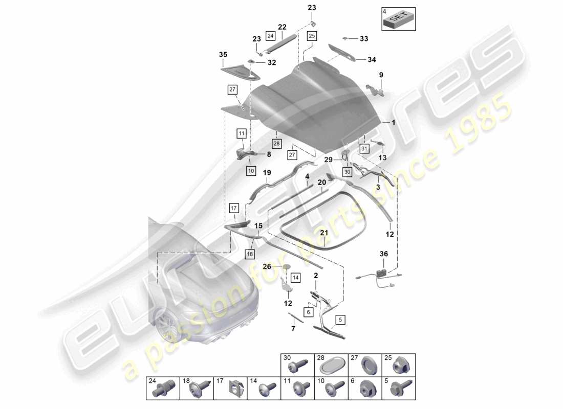 porsche 2018 (718 boxster) copertura posteriore diagramma delle parti