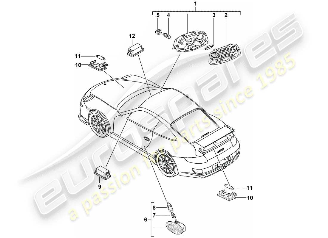 porsche 2007 (997-1 gt3) luci interne diagramma delle parti
