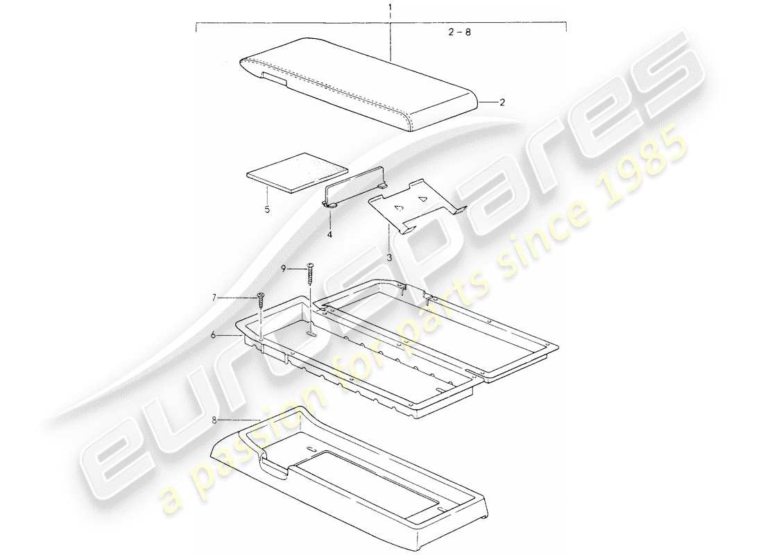 porsche 1991 (928) supporto cassetta diagramma delle parti