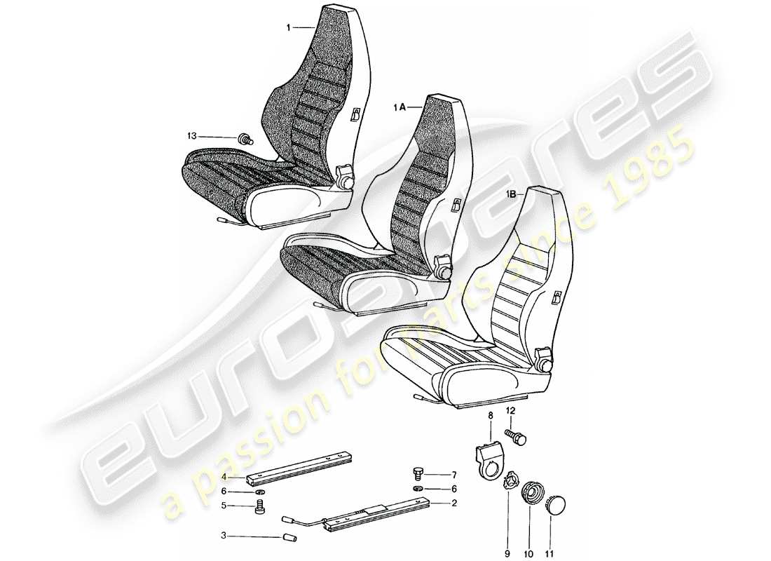 porsche 1982 (924) sedile sportivo - completo diagramma delle parti