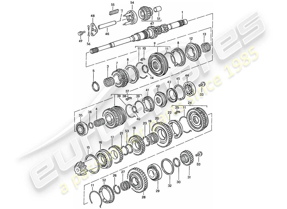 porsche 1988 (924s) ingranaggi e alberi - cambio manuale diagramma delle parti