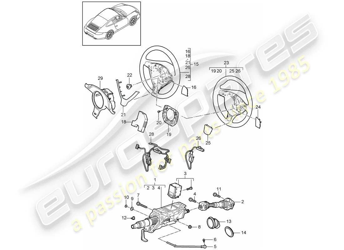 porsche 2010 (997-2) tubo protettivo sterzo diagramma delle parti