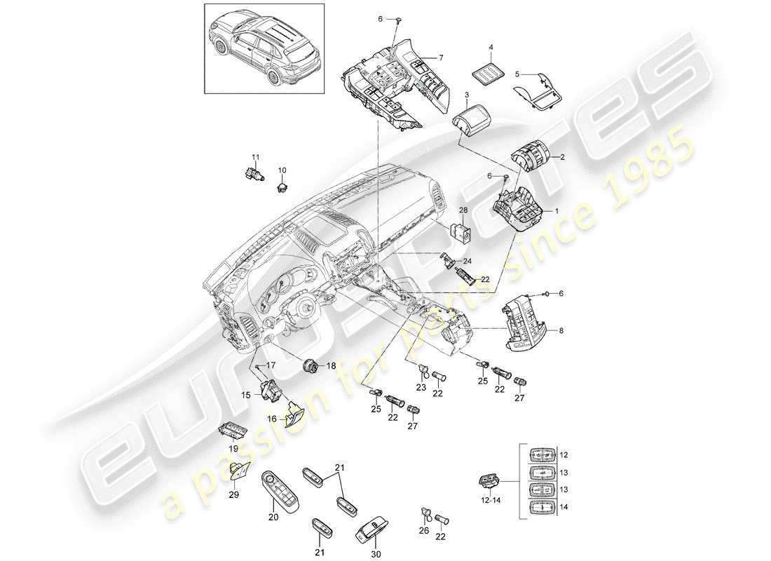 porsche 2014 (cayenne e2 92a) diagramma delle parti dell'interruttore