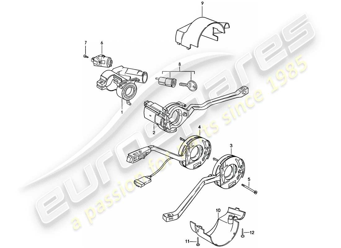 porsche 1986 (924s) alloggiamento bloccasterzo - interruttore piantone sterzo diagramma delle parti