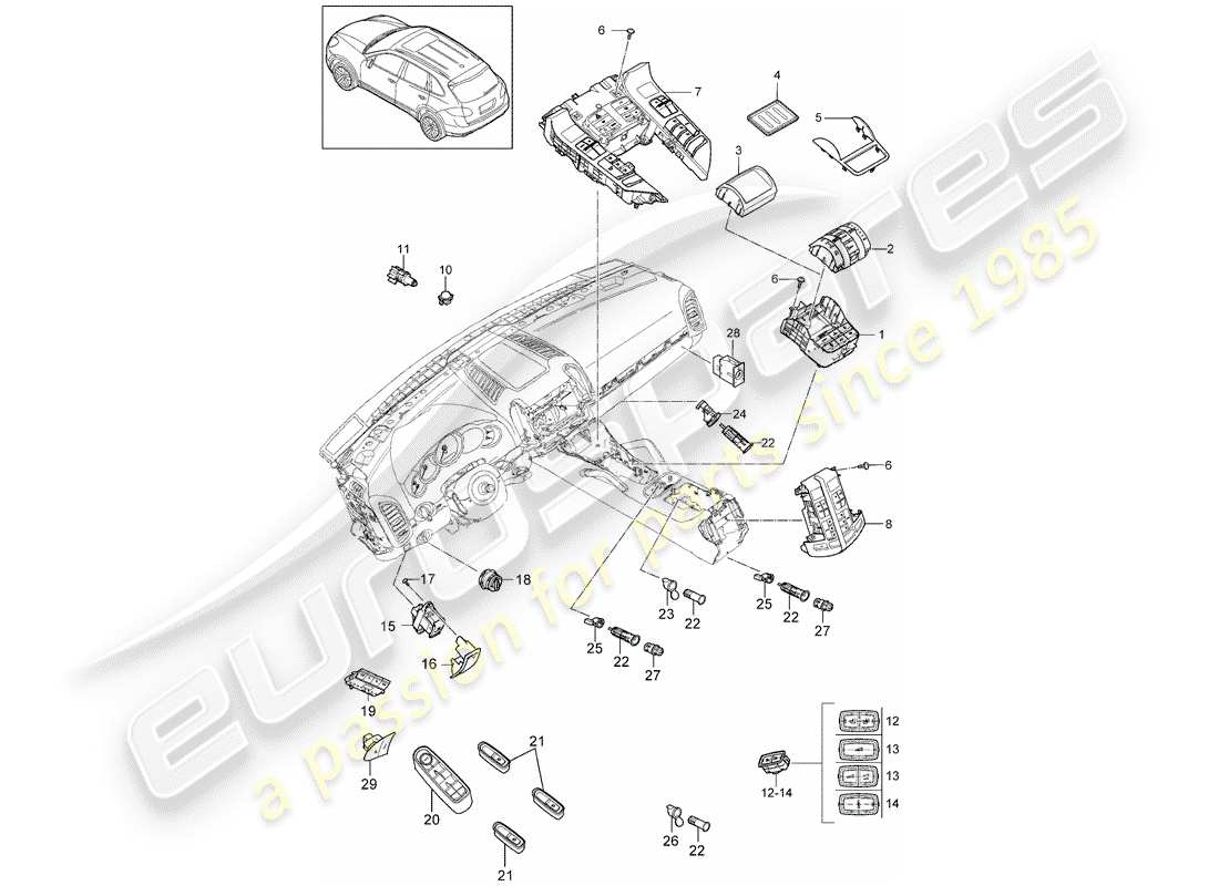 porsche 2014 (cayenne e2 92a) diagramma delle parti dell'interruttore
