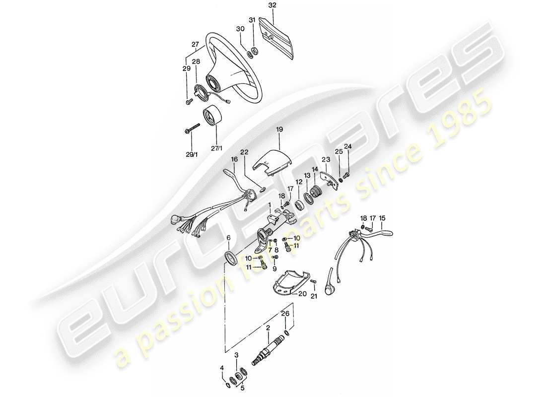 porsche 1974 (911) volante - cuscinetto albero dello sterzo - interruttore piantone dello sterzo schema parte