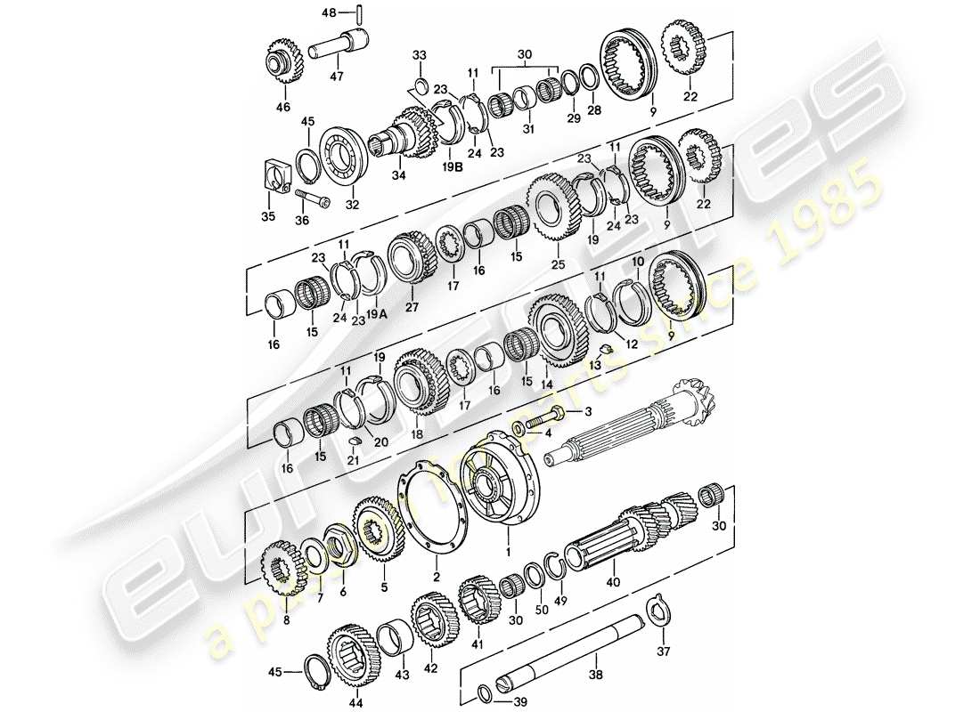 porsche 1986 (928) ingranaggi e alberi - cambio manuale - d >> - mj 1984 schema delle parti