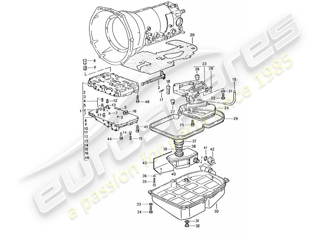 porsche 1995 (928) cambio automatico - corpo valvola del cambio diagramma delle parti
