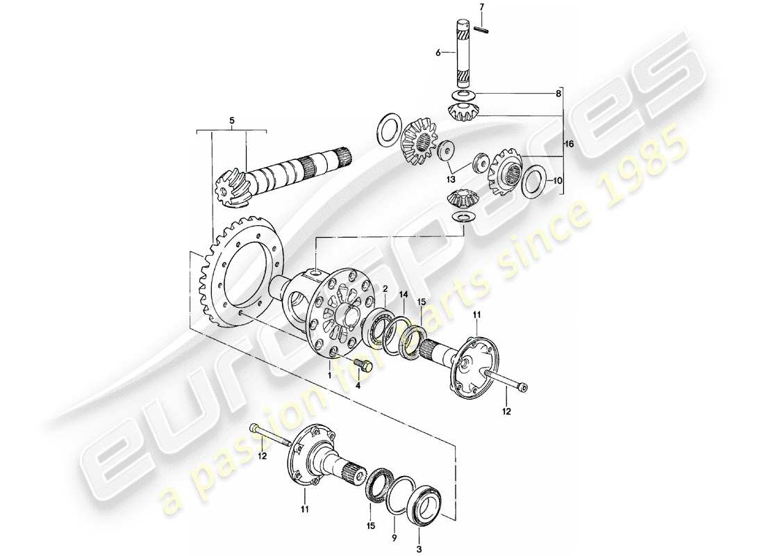 porsche 1982 (924) differenziale - cambio manuale - vq vr uv md - me mf mb mx - d - mj 1981>> schema delle parti