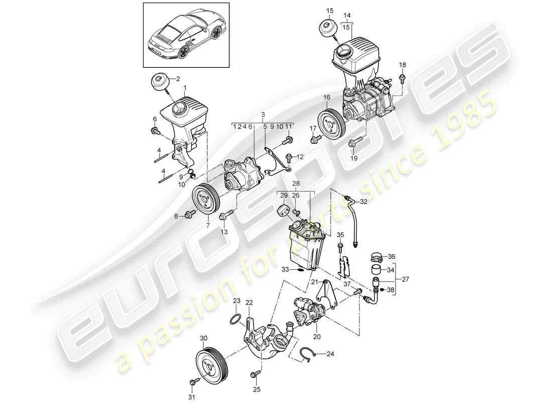 porsche 2013 (997-2 turbo / gt2 rs) schema delle parti servosterzo