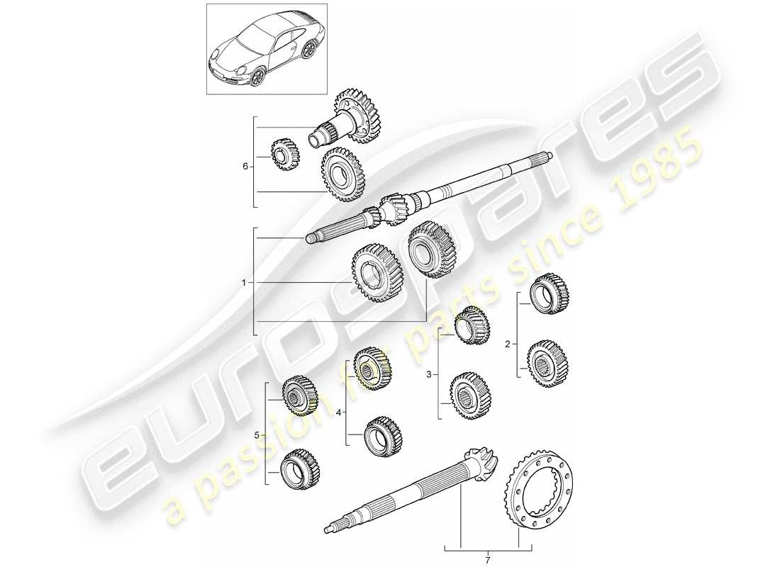 porsche 2009 (997-2) set di ruote dentate diagramma delle parti