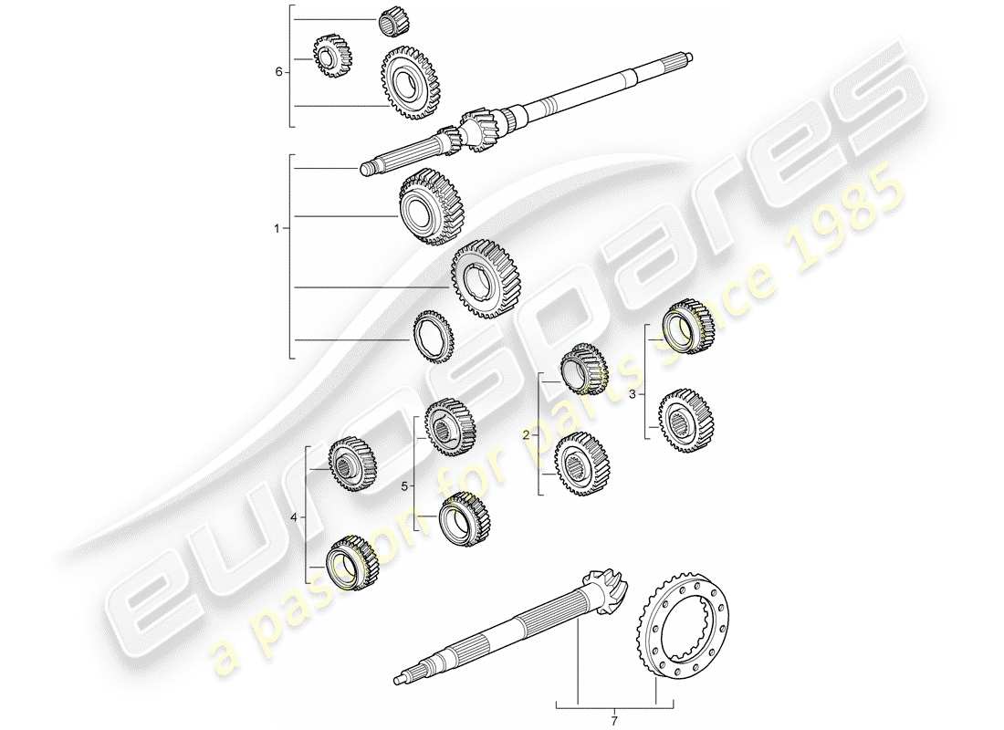 porsche 2007 (997-1 turbo / gt2) set di ruote dentate diagramma delle parti