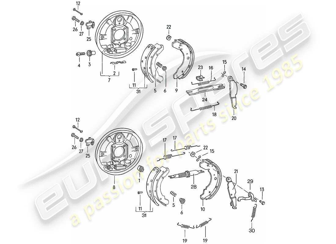 porsche 1979 (924) freno - asse posteriore diagramma delle parti