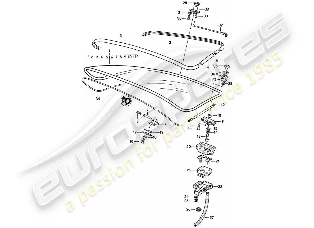 porsche 1984 (924) coperchio baule posteriore - senza: - spoiler schema delle parti