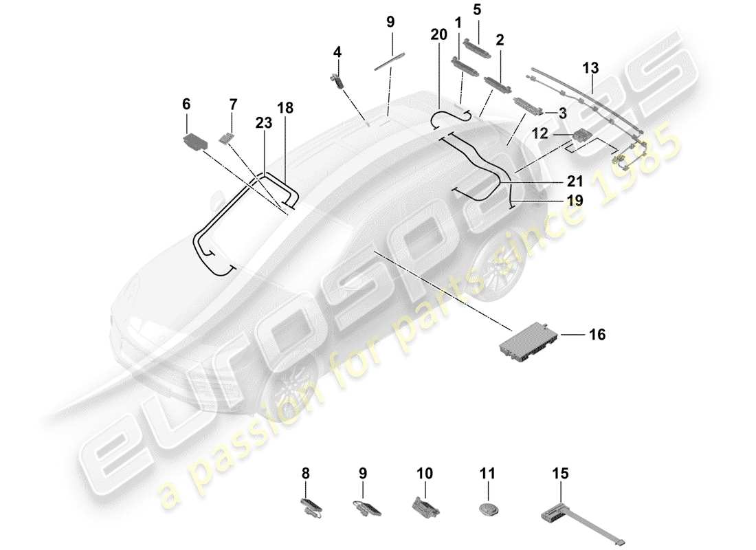 porsche 2020 (cayenne e3 9ya/9yb) amplificatore d'antenna diagramma delle parti