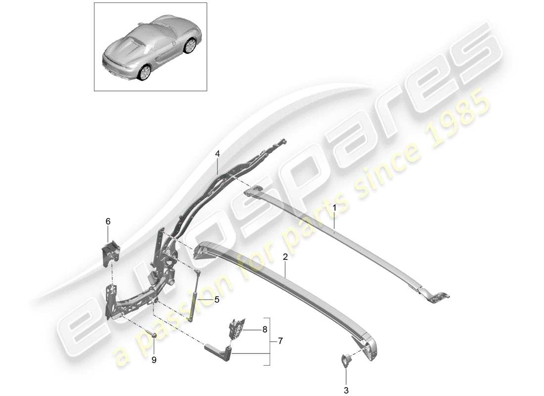 porsche 2016 (981 boxster spyder) telaio superiore diagramma delle parti