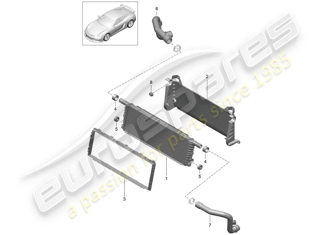 porsche 2016 (981 cayman gt4) diagramma delle parti del radiatore