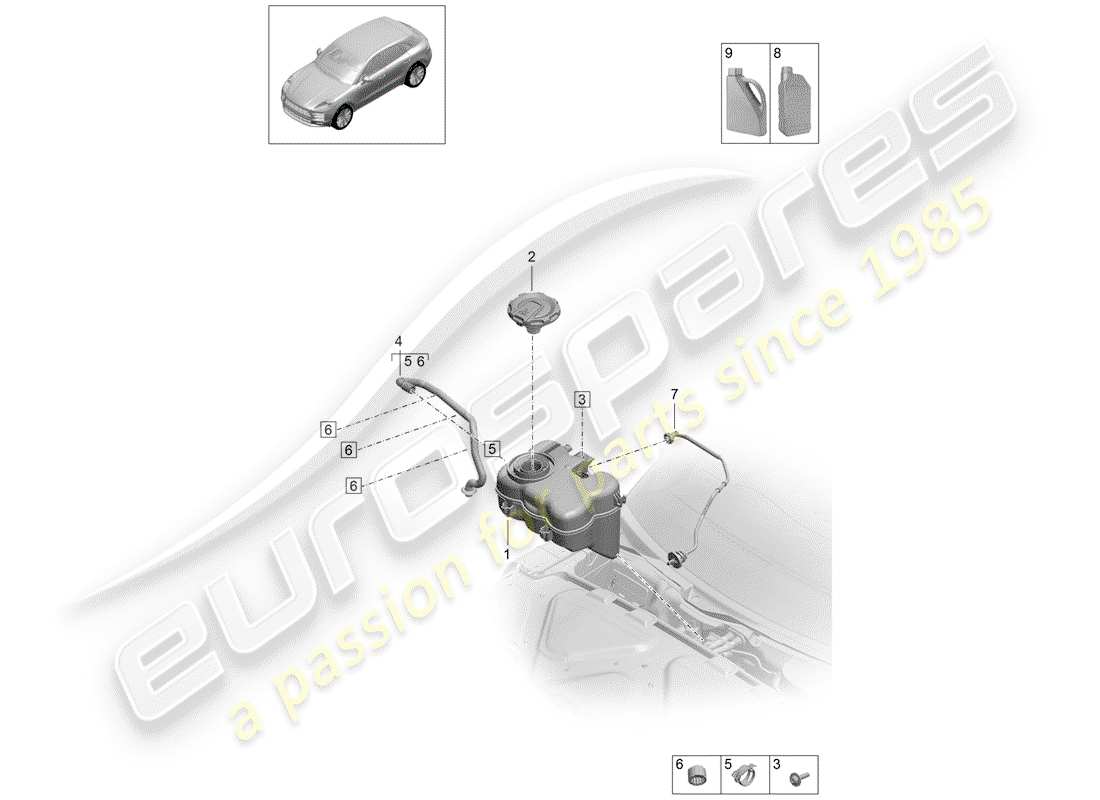 porsche 2019 (macan) serbatoio di espansione liquido refrigerante diagramma delle parti