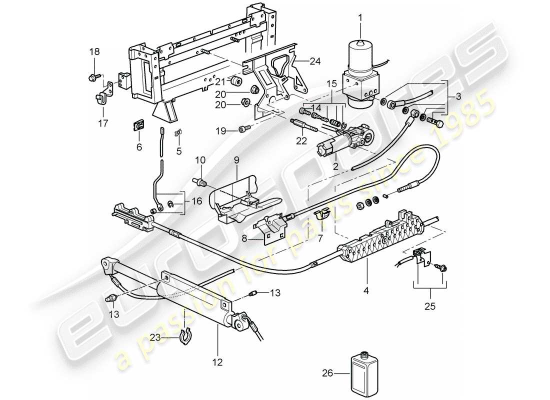 porsche 2003 (996 turbo / gt2) capote - meccanismo di guida - schema parte idraulica