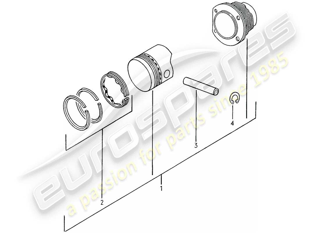 porsche 1971 (914) cilindro con pistoni diagramma delle parti