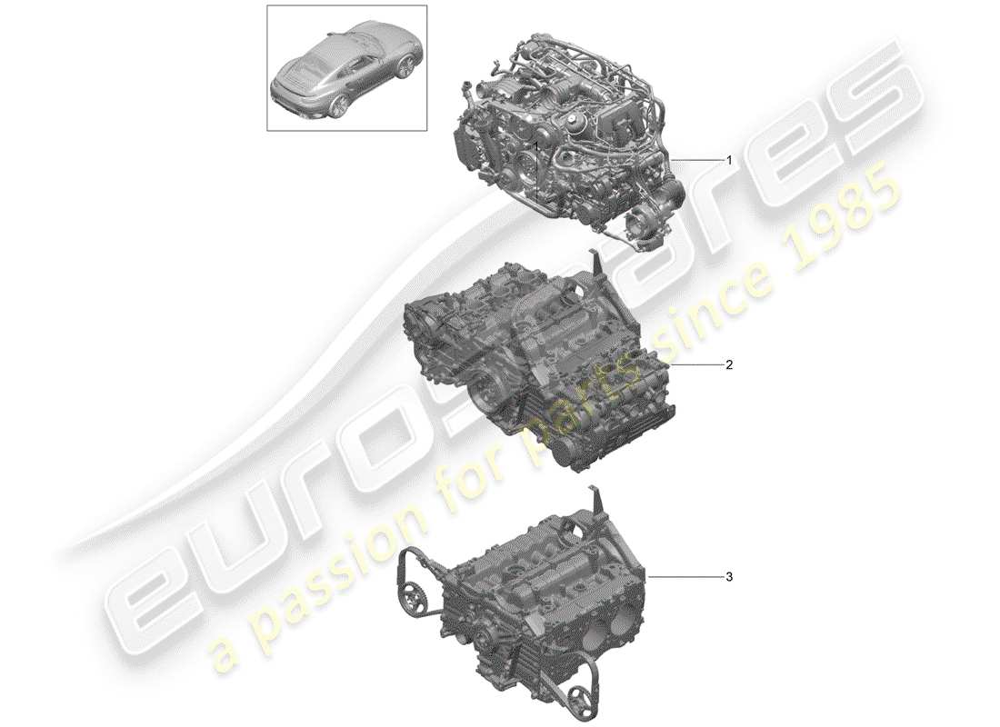 porsche 991 turbo (2019) motore di sostituzione schema delle parti