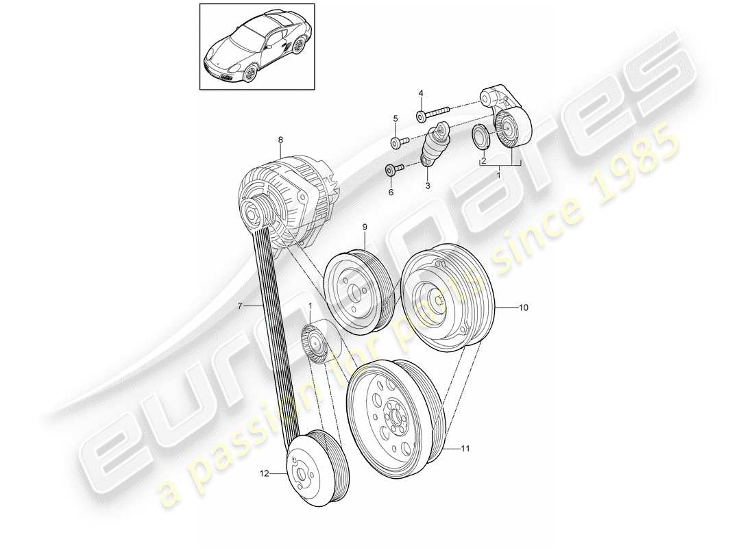 porsche 2012 (987 cayman) schema delle parti del tendicinghia