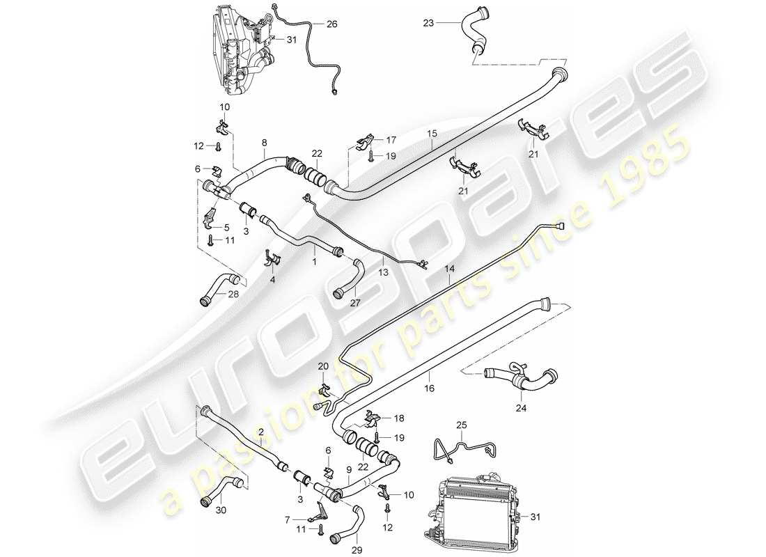 porsche 2011 (997-2 turbo / gt2 rs) raffreddamento ad acqua 2 diagramma delle parti