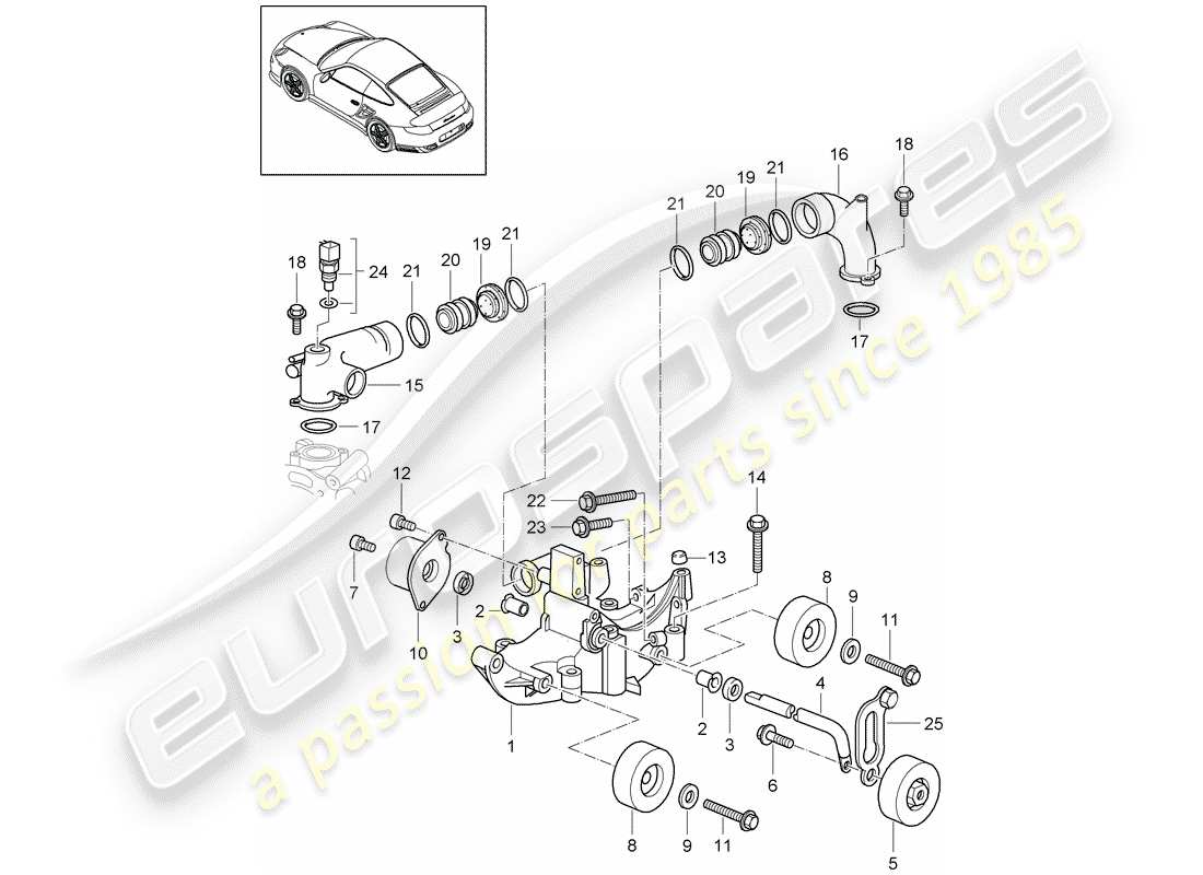 porsche 2011 (997-2 turbo / gt2 rs) schema delle parti del tendicinghia