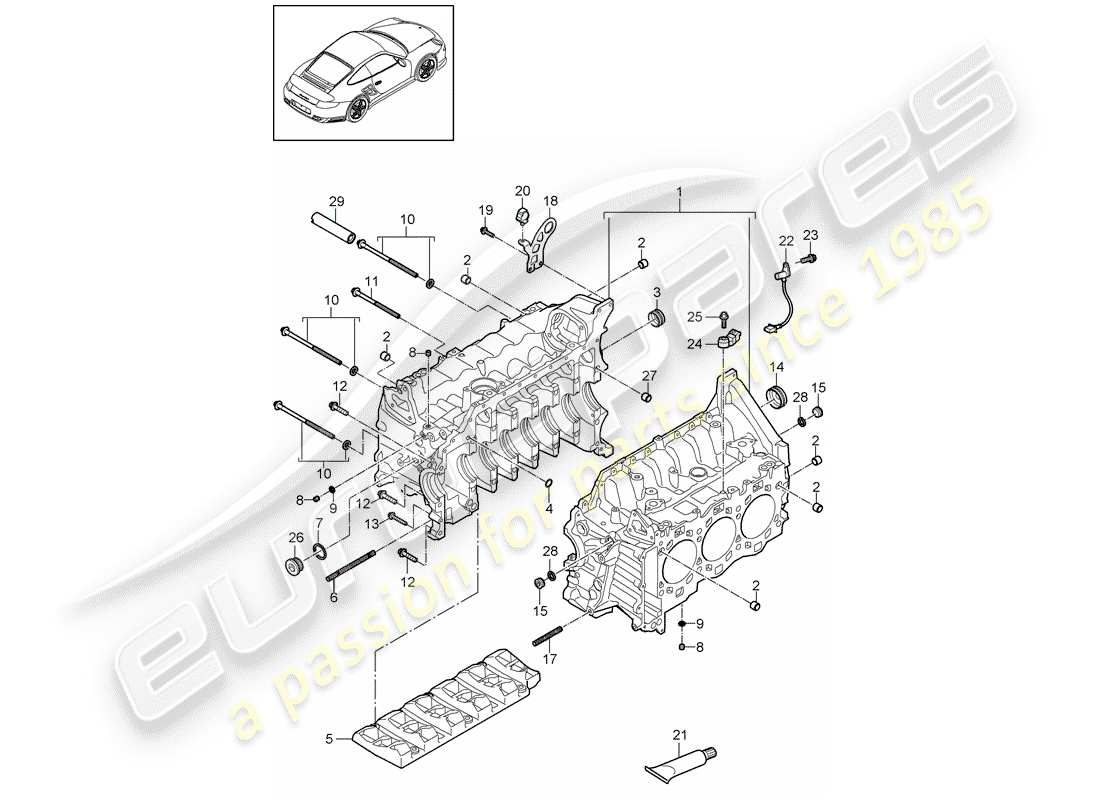 porsche 2011 (997-2 turbo / gt2 rs) schema delle parti del basamento