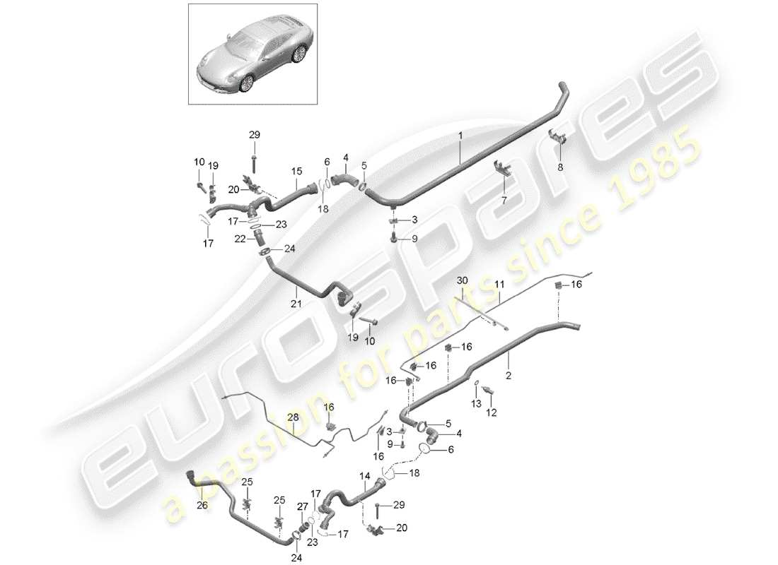 porsche 2017 (991-2) diagramma delle parti del raffreddamento ad acqua