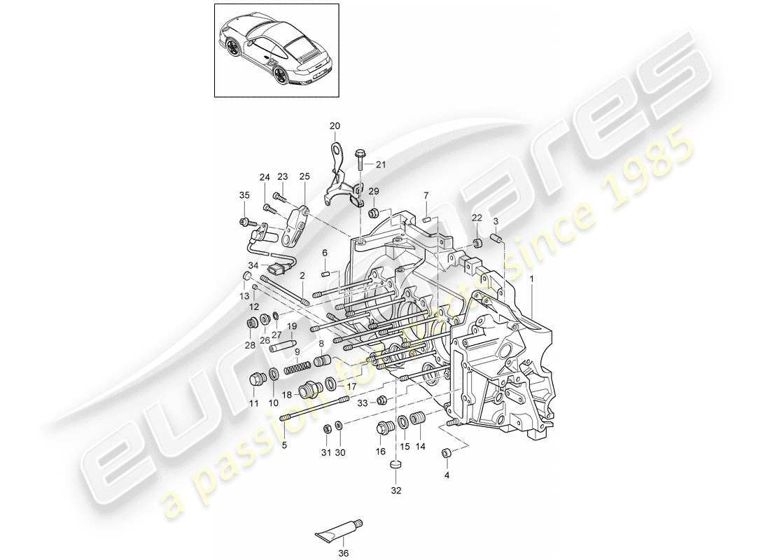porsche 2011 (997-2 turbo / gt2 rs) schema delle parti del basamento