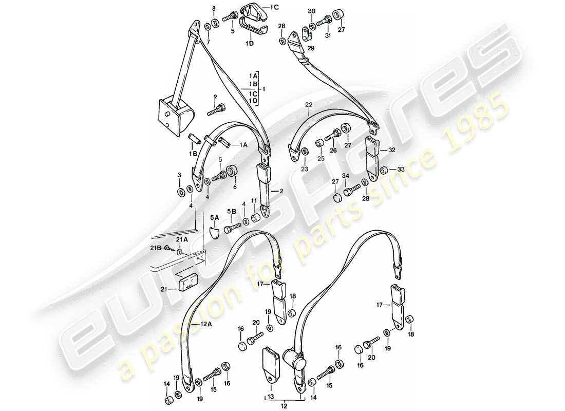 porsche 1983 (924) cintura di sicurezza diagramma delle parti