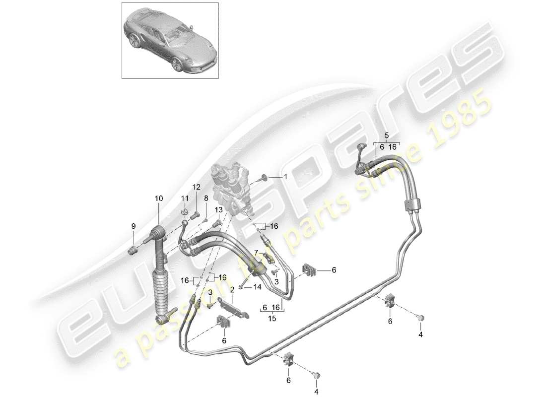 porsche 2014 (991-1 turbo) linea idraulica diagramma delle parti