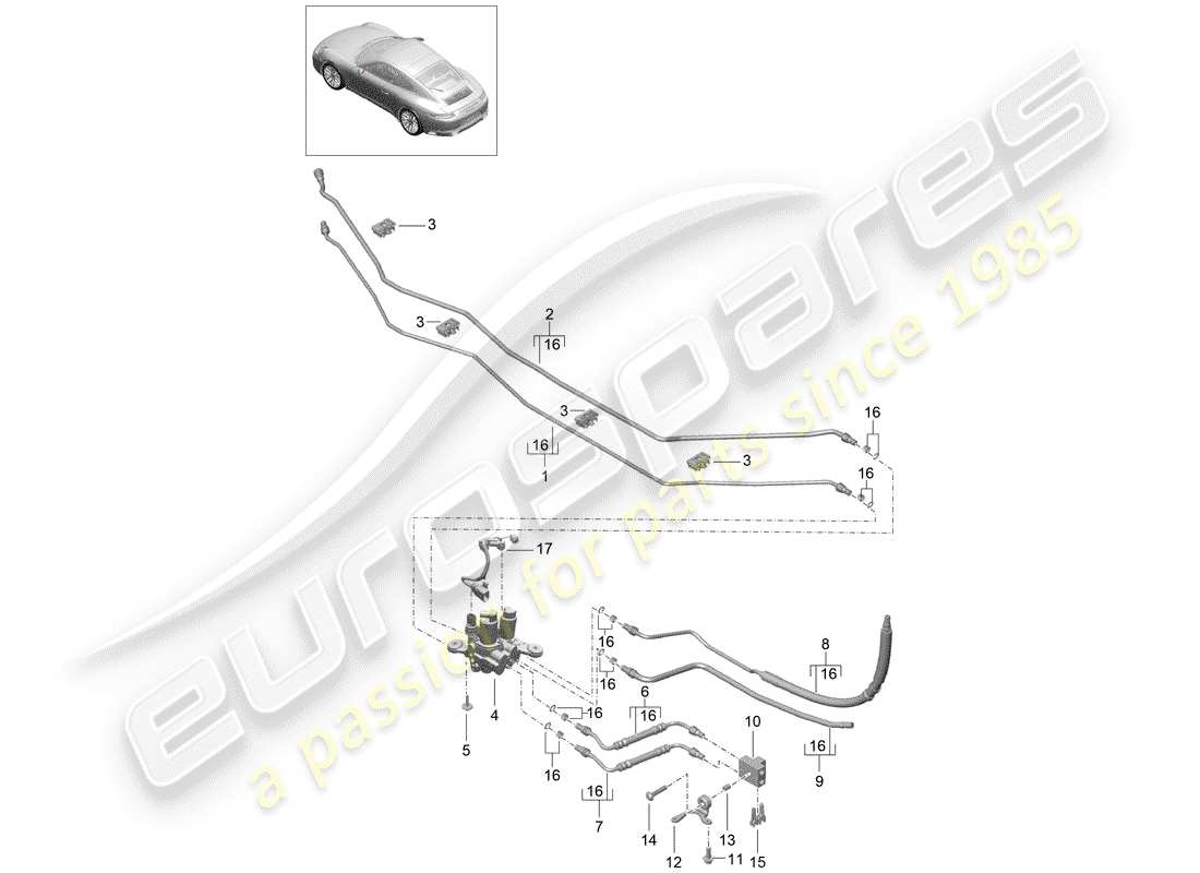 porsche 2020 (991-2) schema delle parti della linea idraulica